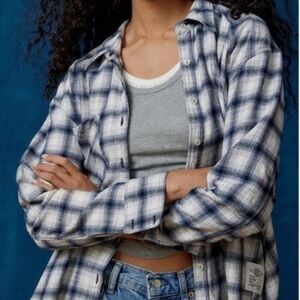 Urban Outfitters BDG Cotton Blue Plaid Flannel XL NWT
